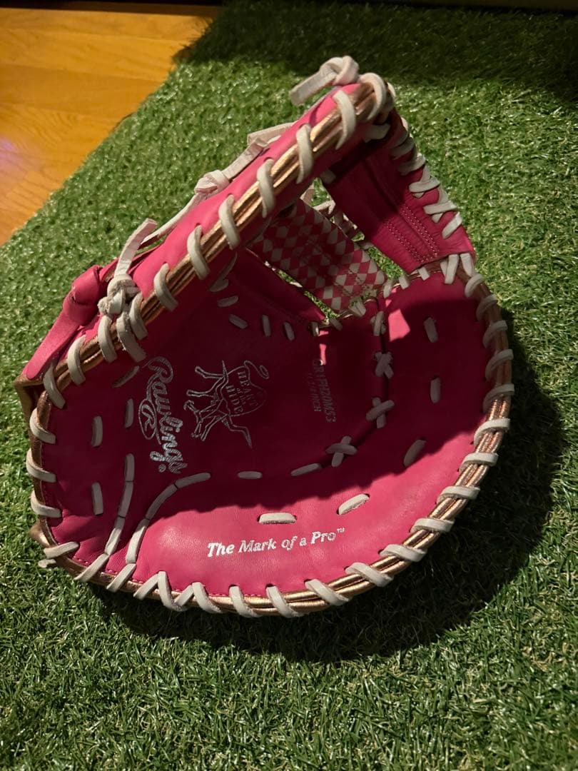 【美品】Rawlings 軟式グローブ ピンク チェッカー　ファーストミット