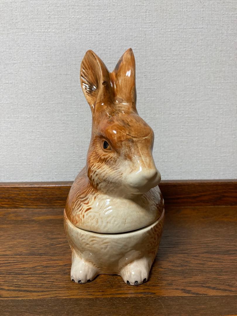 【WN７】フランス陶器☆うさぎ型テリーヌポット コーガン作 マジョリカ焼き