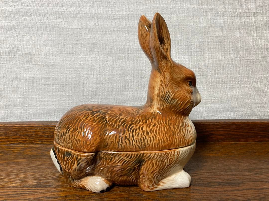 【WN７】フランス陶器☆うさぎ型テリーヌポット コーガン作 マジョリカ焼き