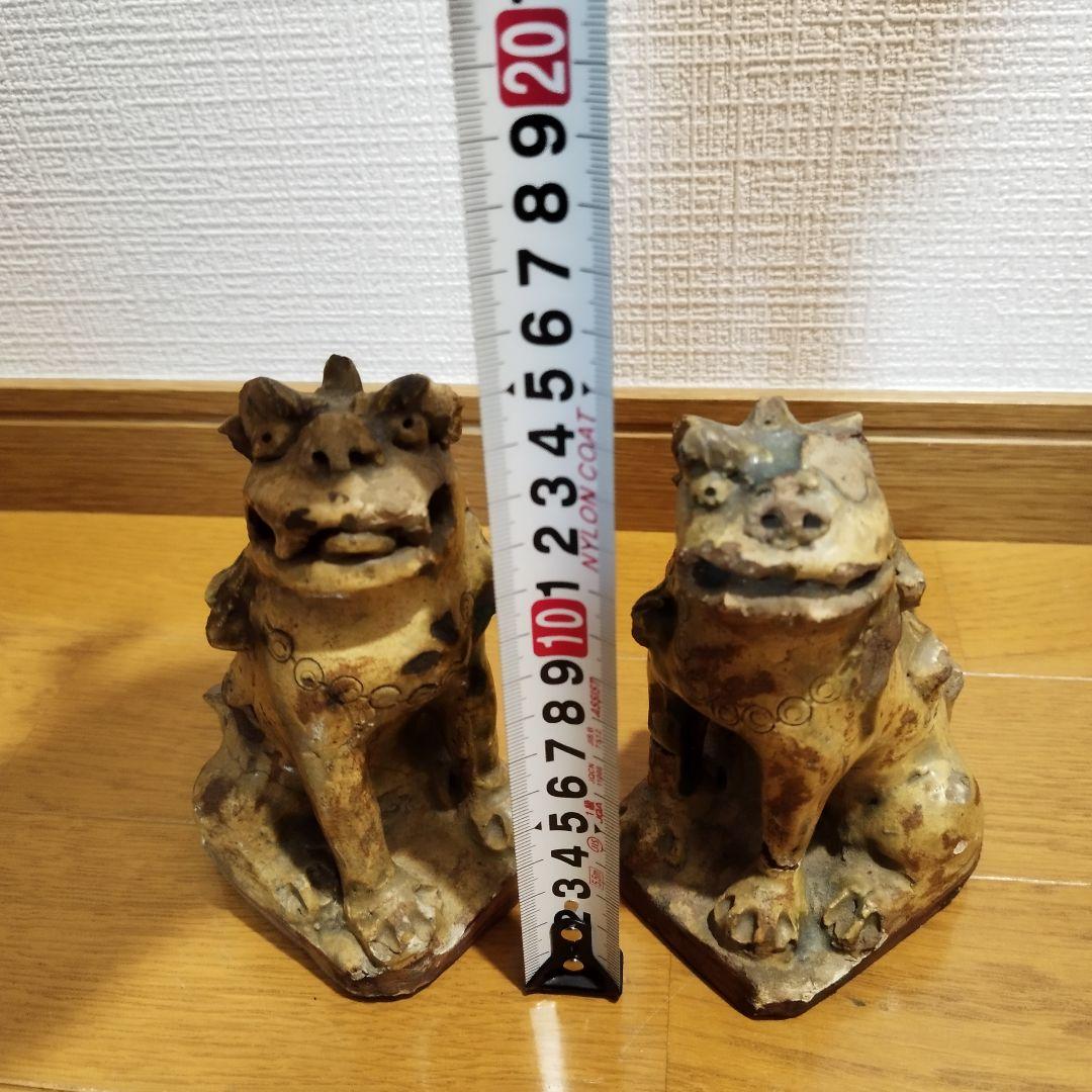 瀬戸のこま犬　陶器製狛犬　一対　江戸期　加藤春岱の作　傷ありますが珍品？！
