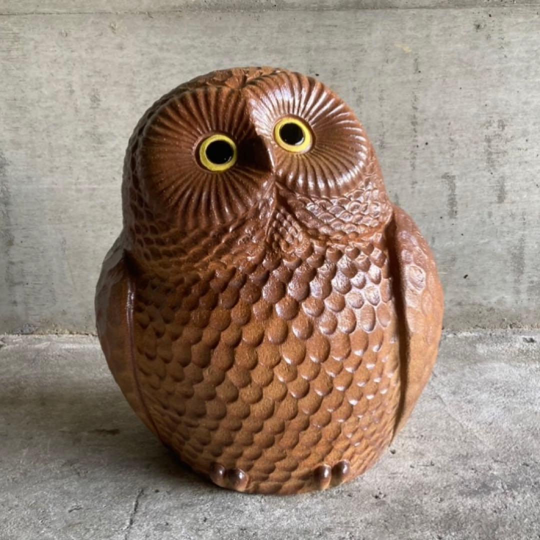 信楽焼 フクロウ 梟 鳥 陶器 大型 特大 和風 置物 インテリア レトロ