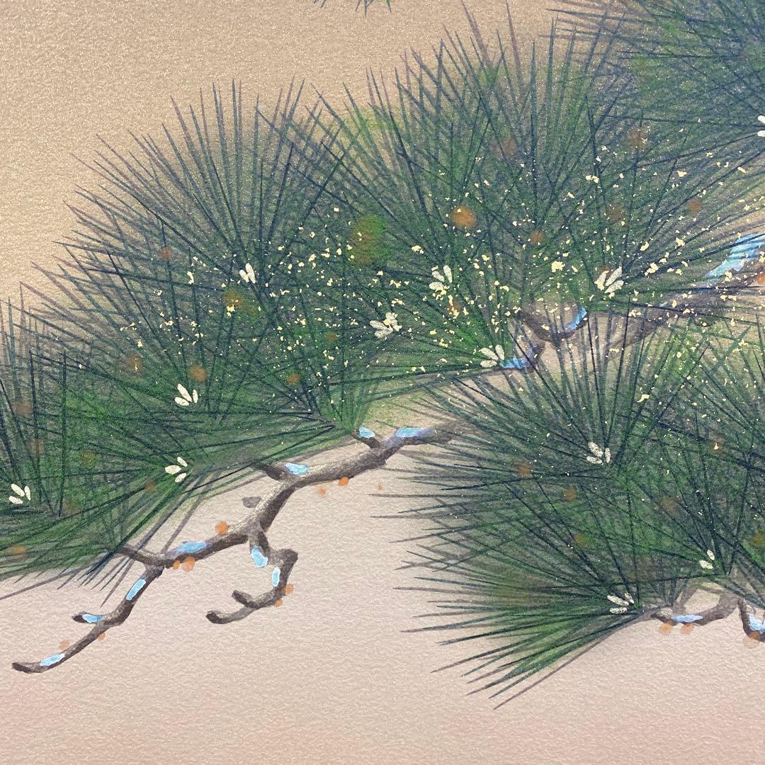美品 掛け軸 武藤高雅作 金地 月宵夫婦梟図 共箱 太巻き付 美術年鑑掲載