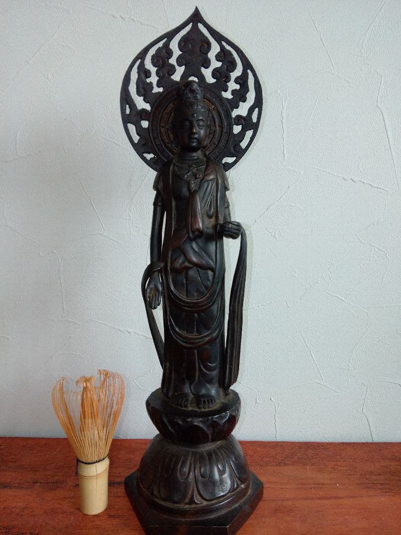 仏教美術 聖観世音菩薩 観音像 高村光雲 刻印 古銅 40cm
