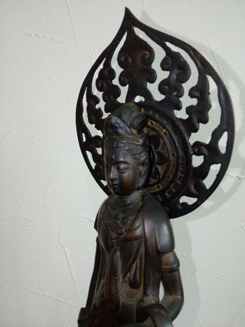 仏教美術 聖観世音菩薩 観音像 高村光雲 刻印 古銅 40cm