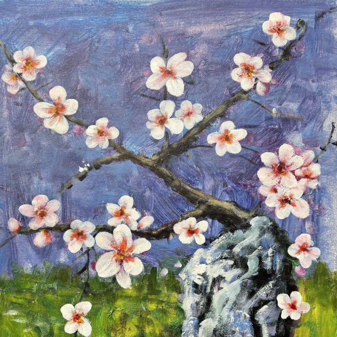 純手描き 水彩油画 花卉画 周春芽 作品図 中国絵画 約70×100cm 未表装