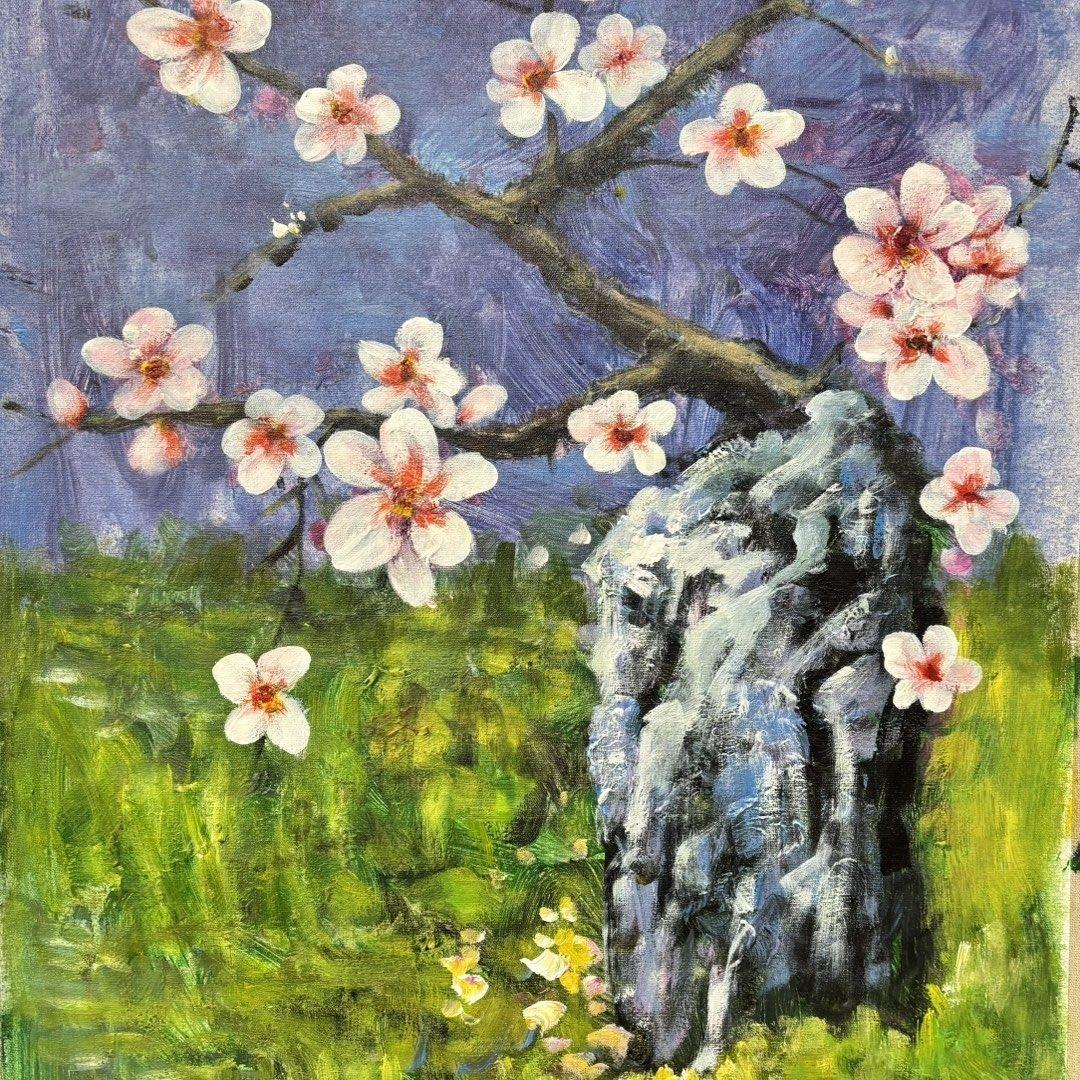 純手描き 水彩油画 花卉画 周春芽 作品図 中国絵画 約70×100cm 未表装