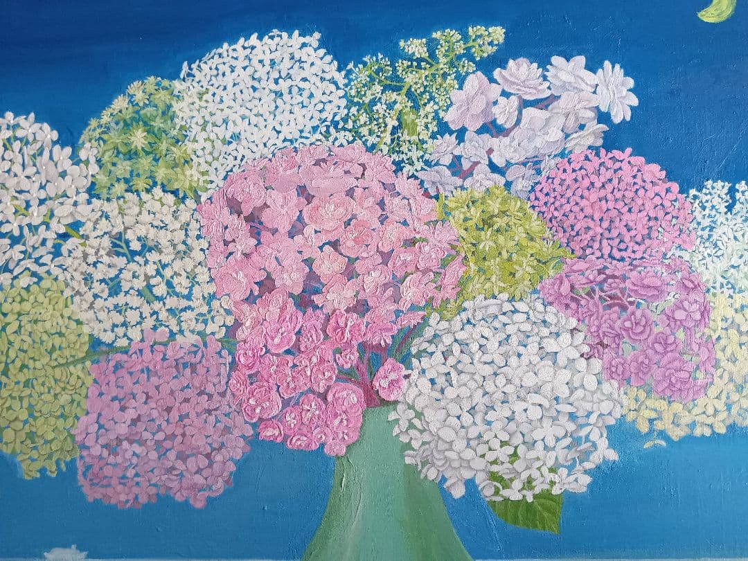私が描いたアジサイの油絵です。