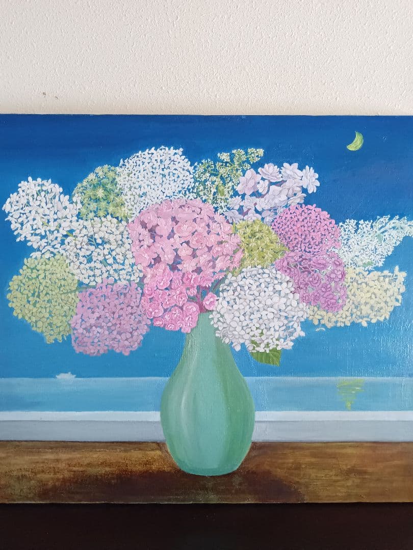 私が描いたアジサイの油絵です。