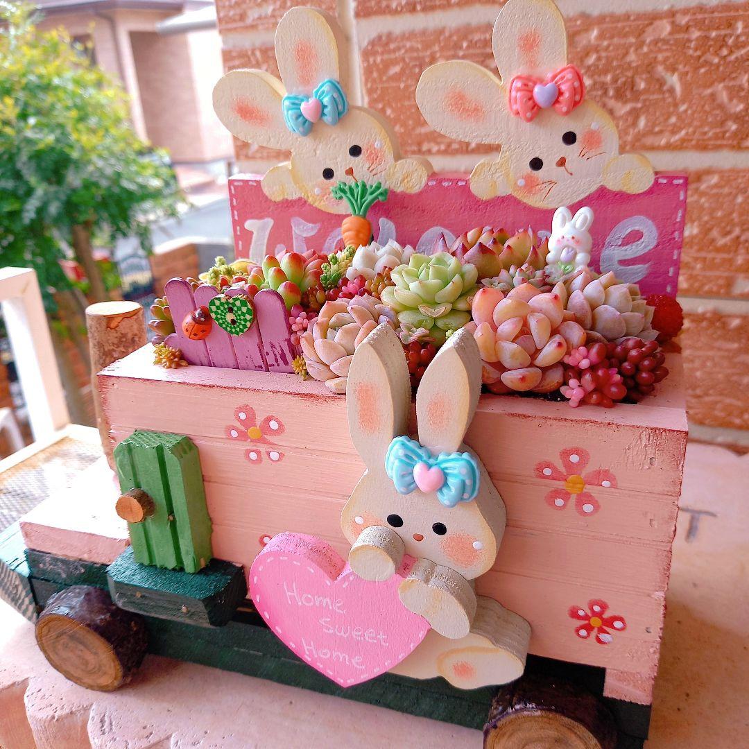 ♥専用❤️多肉植物♥そのまま飾れる寄せ植え♥うさぎちゃん汽車♥