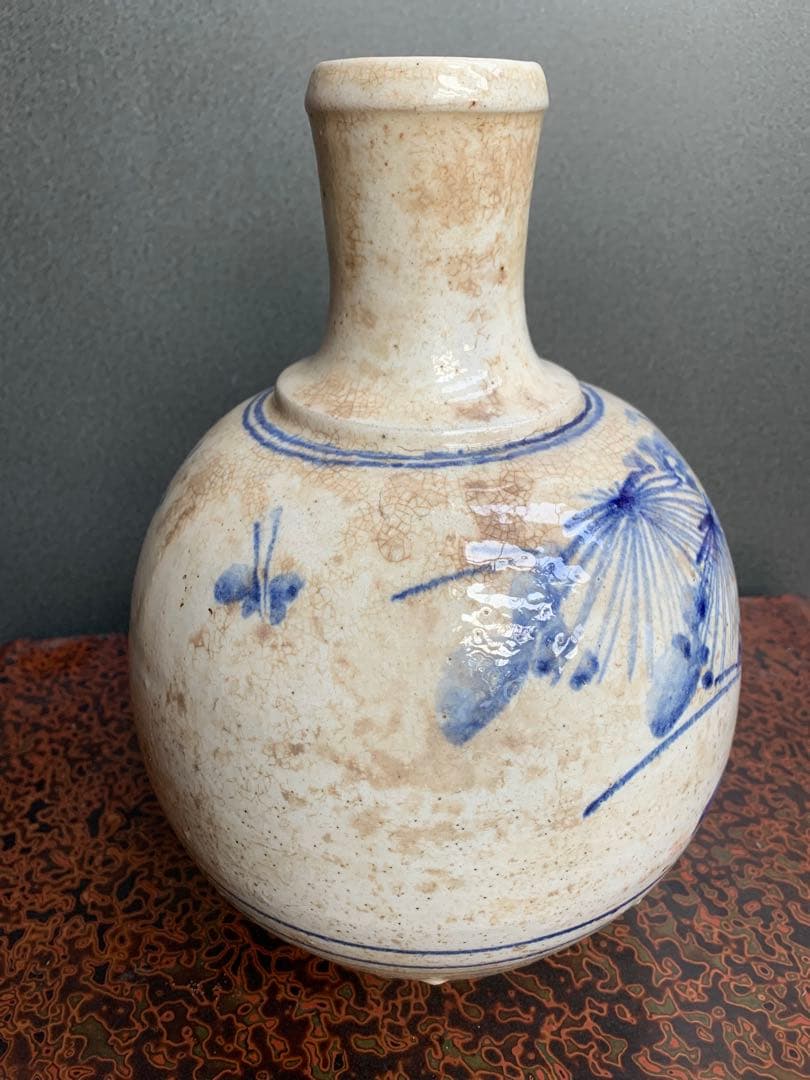 希少品　古相馬 徳利 花鳥染付　民芸壺時代物鉄釉生活雑器花器