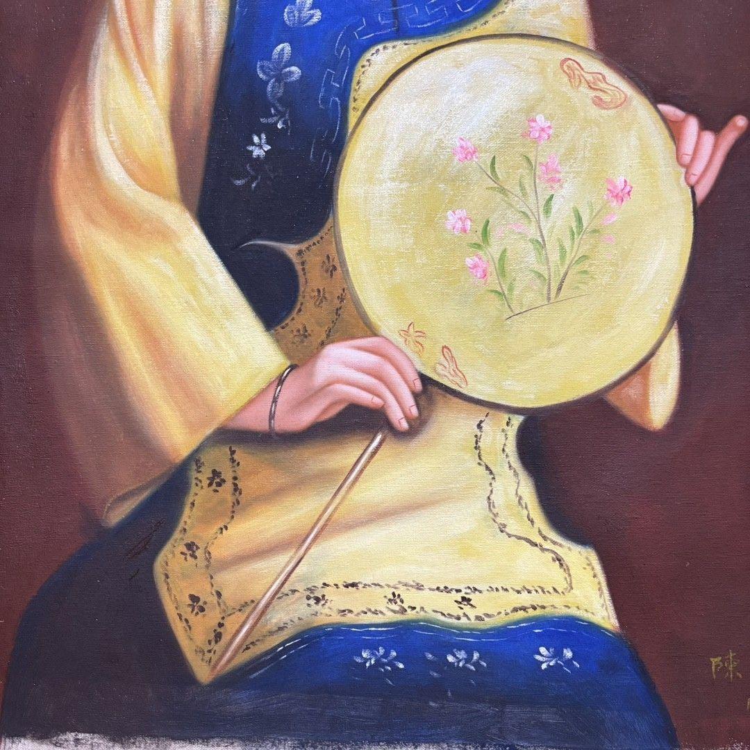 手描き 水彩油画 人物画 女性肖像 絵画 原画 約70×100cm