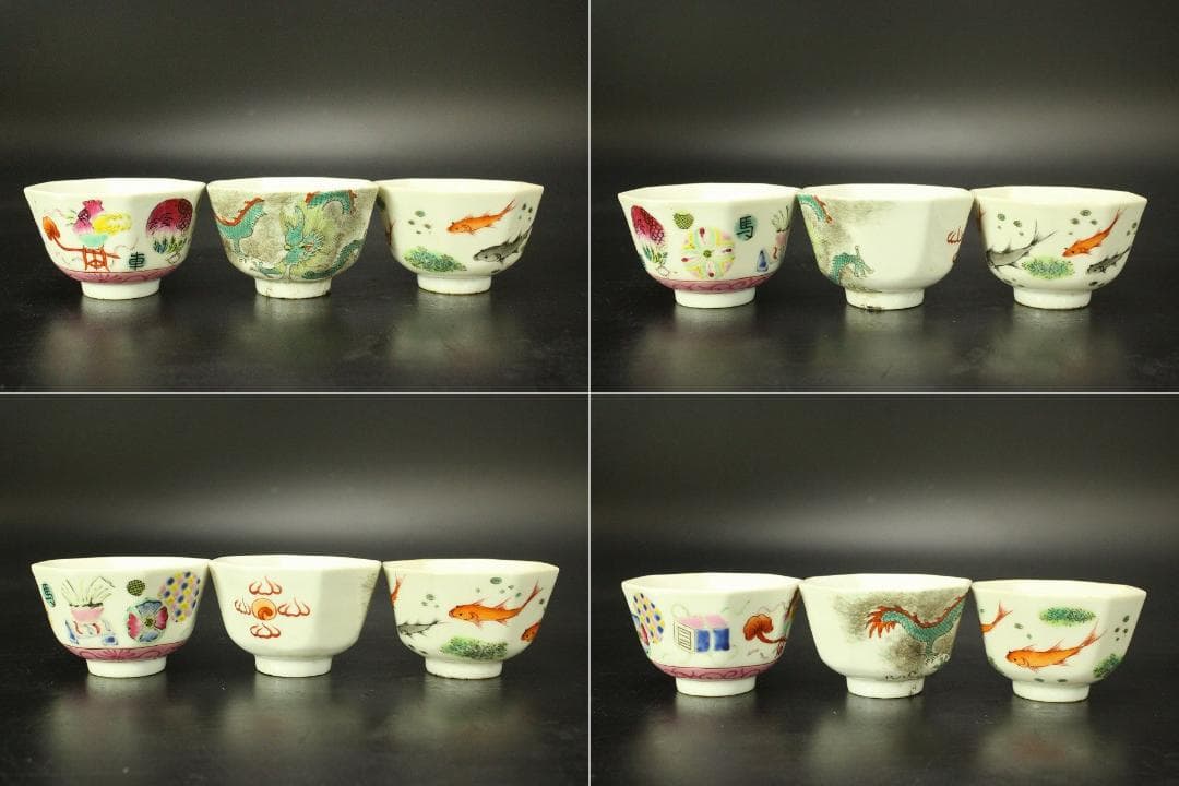 中国美術 煎茶 色絵碗 六客(ZE509)