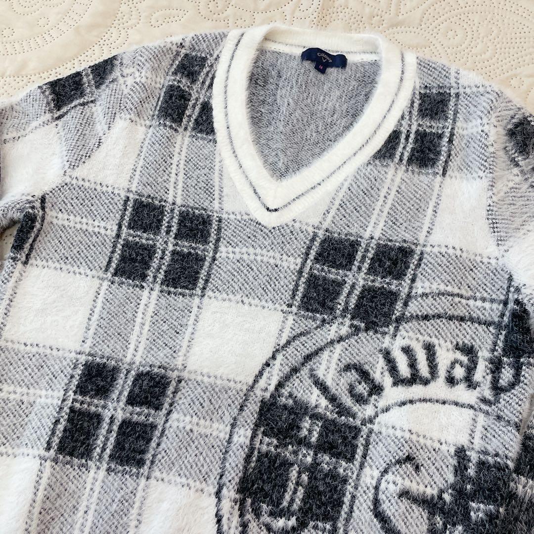 キャロウェイ　レディース　 ニット　M　Vネック　セーター　チェック柄　ゴルフ