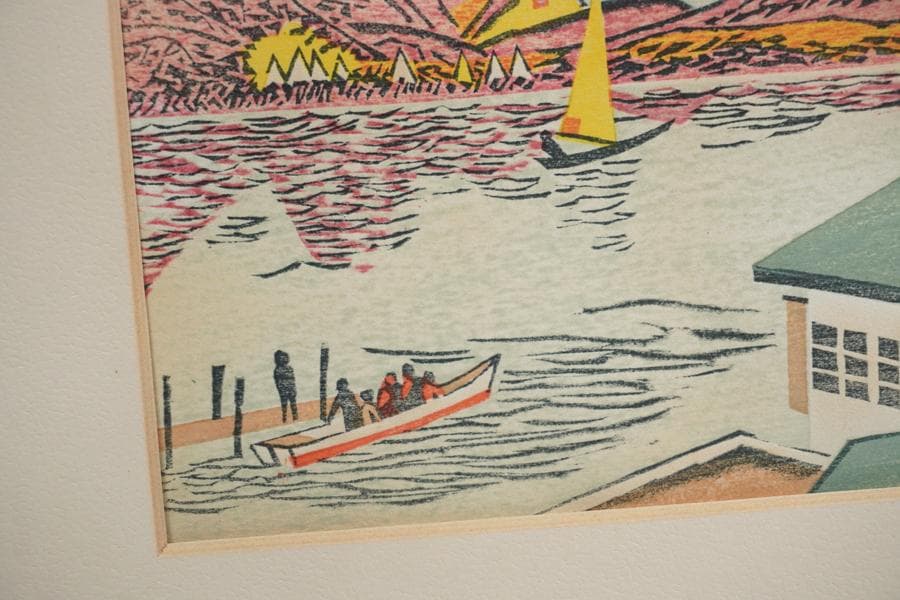 版画家 前川千帆 「榛名湖の秋」額装