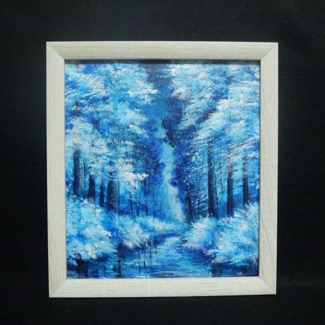 油絵 油彩 油彩画 絵 絵画【冬の森の川】