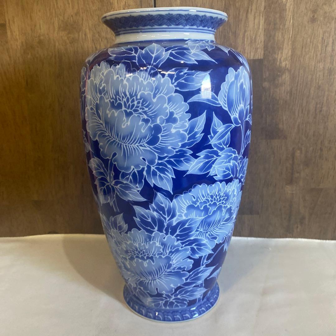 壷・花瓶/有田焼 若山作 花器有田焼/ローケツ牡丹/箱付 フラワーベース 花瓶