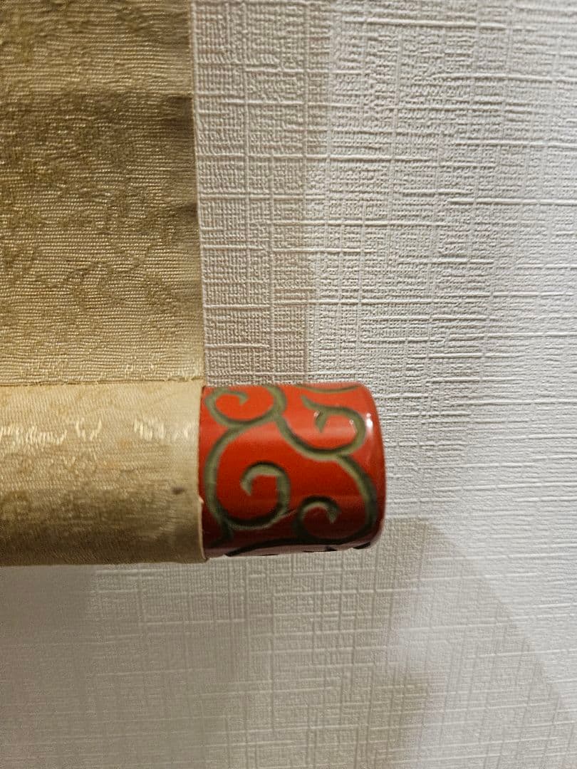 釈迦仏画 涅槃図 肉筆 彩色 堆朱軸先 掛軸 付箱