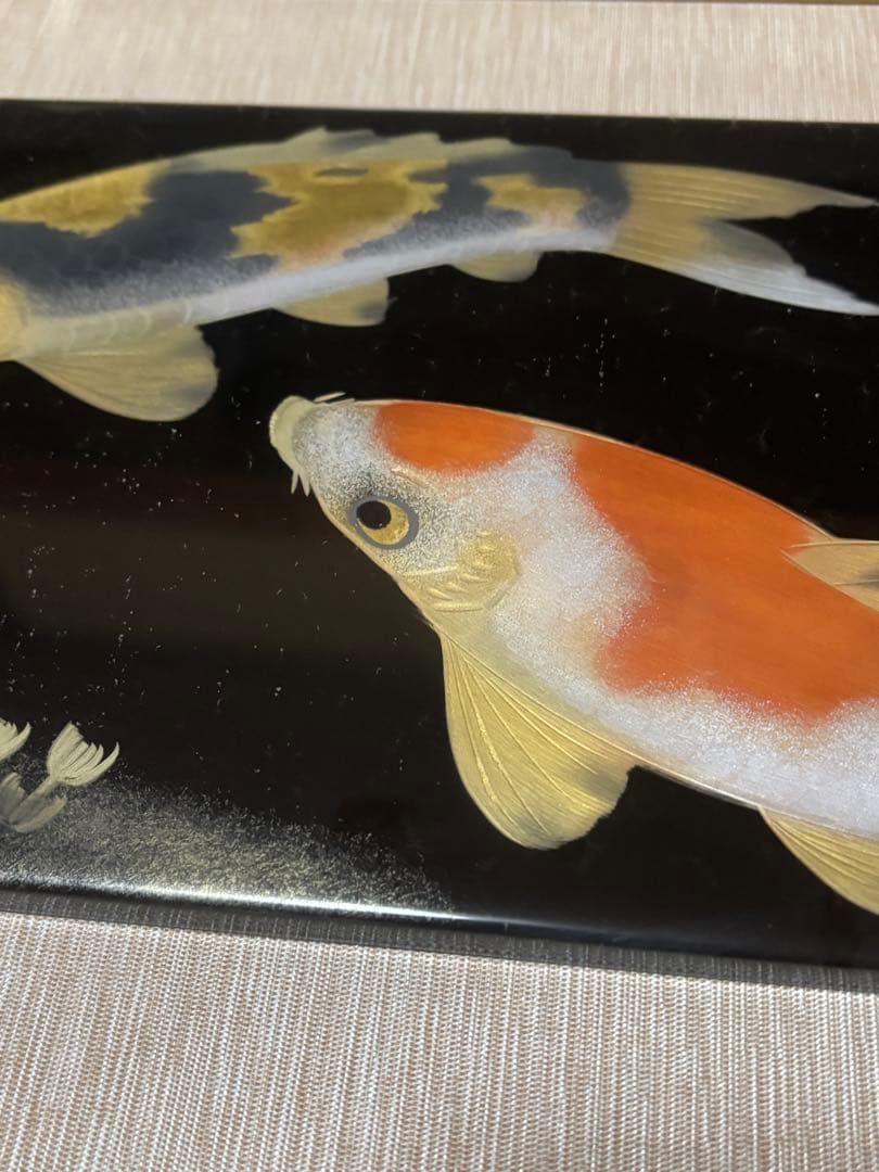 【大門玉山 作】彫漆 鯉 額装 漆芸 一級技能士 漆工芸 62cm