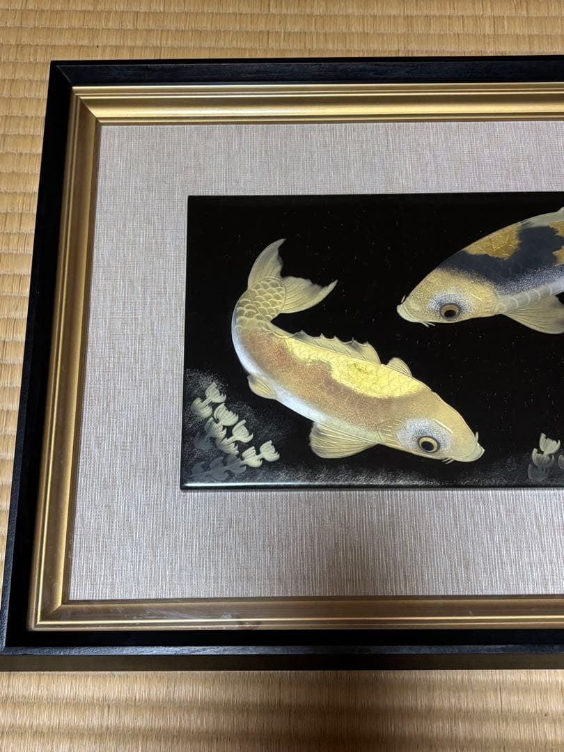 【大門玉山 作】彫漆 鯉 額装 漆芸 一級技能士 漆工芸 62cm
