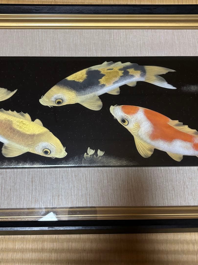 【大門玉山 作】彫漆 鯉 額装 漆芸 一級技能士 漆工芸 62cm