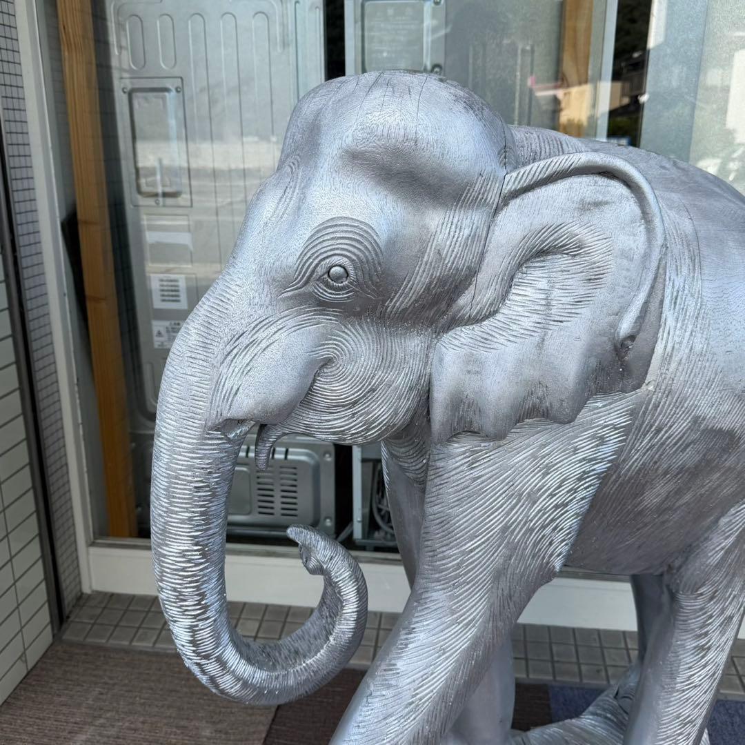 【特大サイズ‼️】木彫り 象の置き物 置物 インテリア オブジェ シルバーカラー