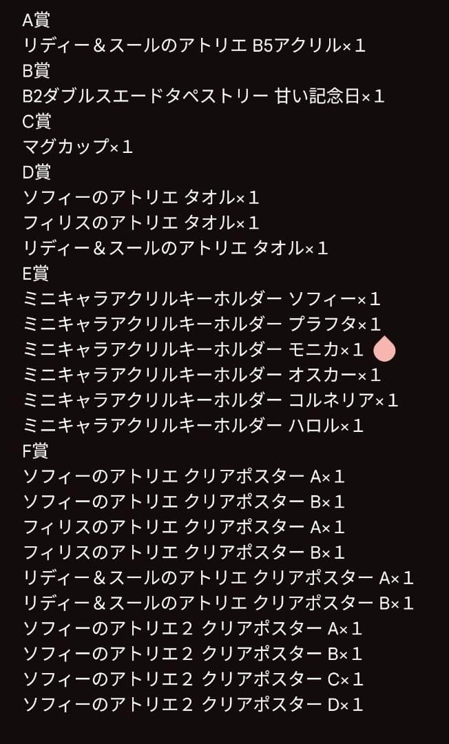 ソフィーのアトリエ 10周年記念グッズセット　A賞〜F賞まとめ売り