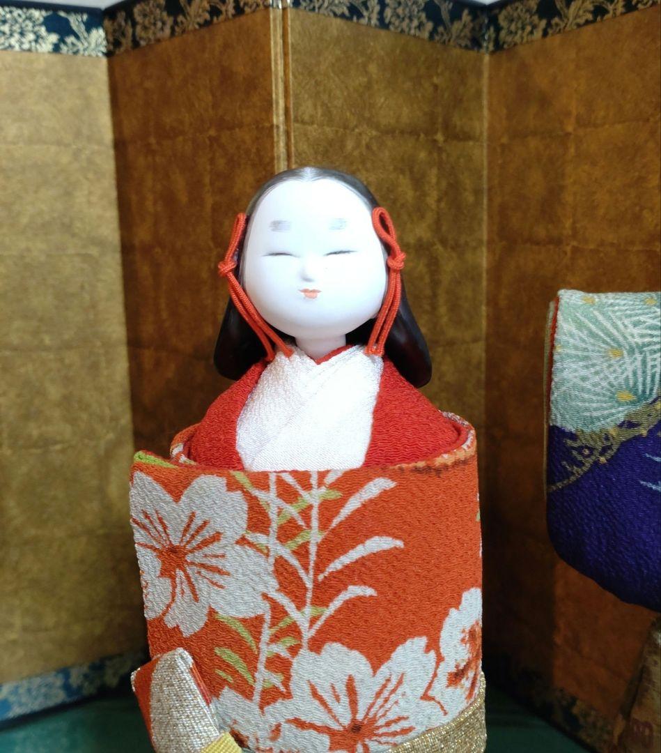 桐塑立雛　男雛の金箔冠 難度の高い女雛の髪型 古布の衣裳