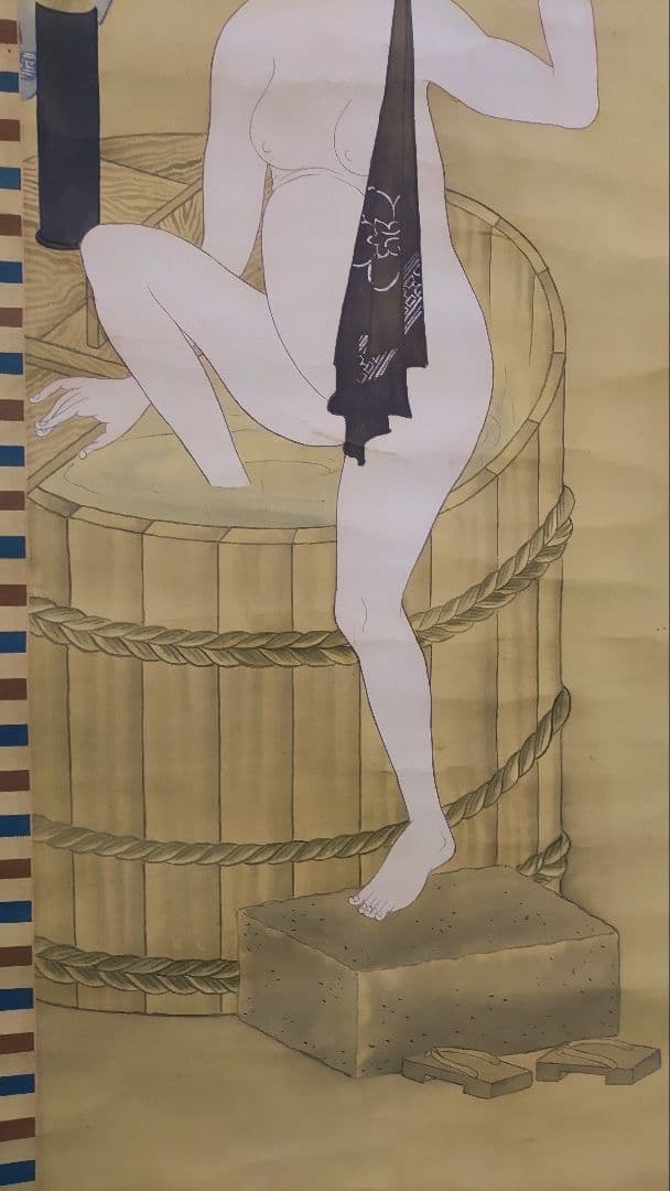ご希望額まで値下げ～@裸の着物女性 風呂・涼み 肉筆掛軸2本 春画性風俗画