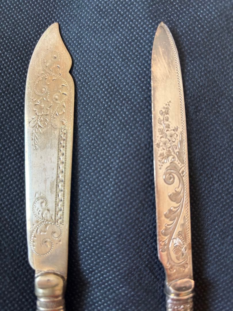 花柄テーブルナイフ2本セット マザーパール 100年前の骨董品