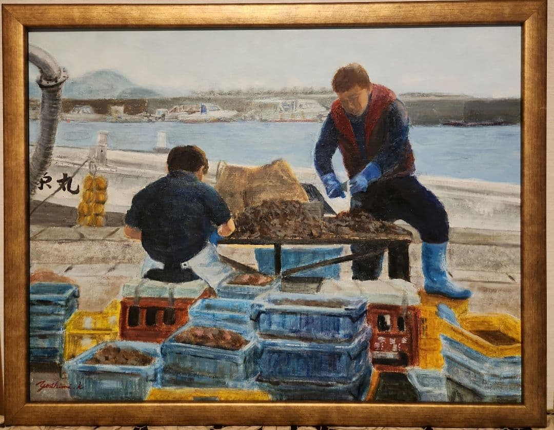 #1394「室津港にて」　P15号、油彩画、風景画、原画