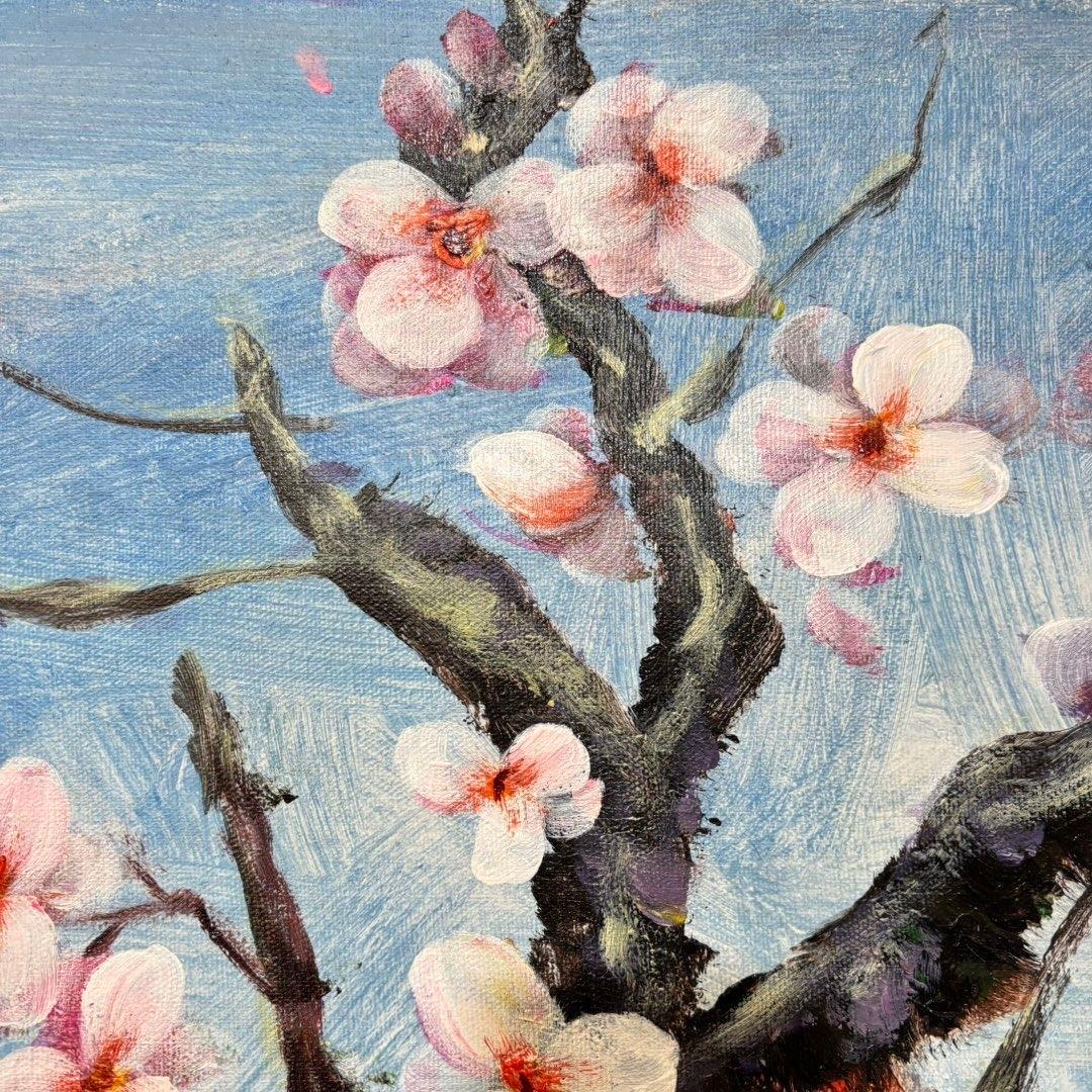 手描き 水彩油画 花木図 周春芽 作品図 中国絵画 約70×100cm 未表装