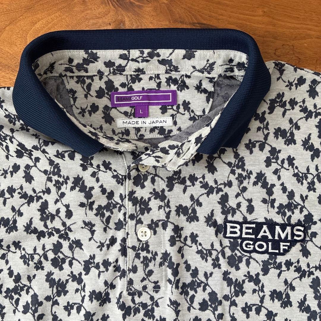 美品 BEAMS GOLF 総柄ポロシャツ 花柄Lサイズ 日本製 ゴルフウェア.
