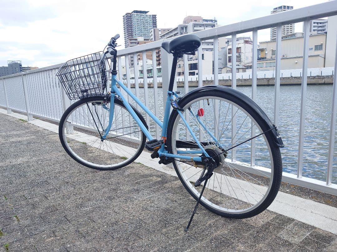 あさひアフィッシュS 27インチ 水色 シティサイクル 前バスケット付き