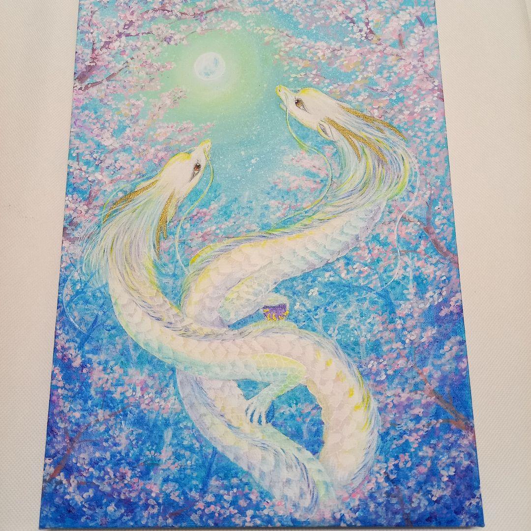 No.478 F4 キャンバス龍神　白龍　虹龍　桜　開運絵画