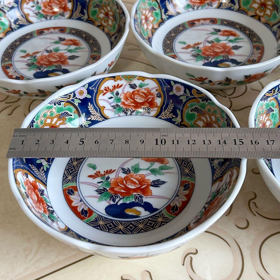 有田焼　昇龍窯　古伊万里　中鉢揃　5枚セット　深皿　膾皿　煮物鉢　金彩色絵赤絵
