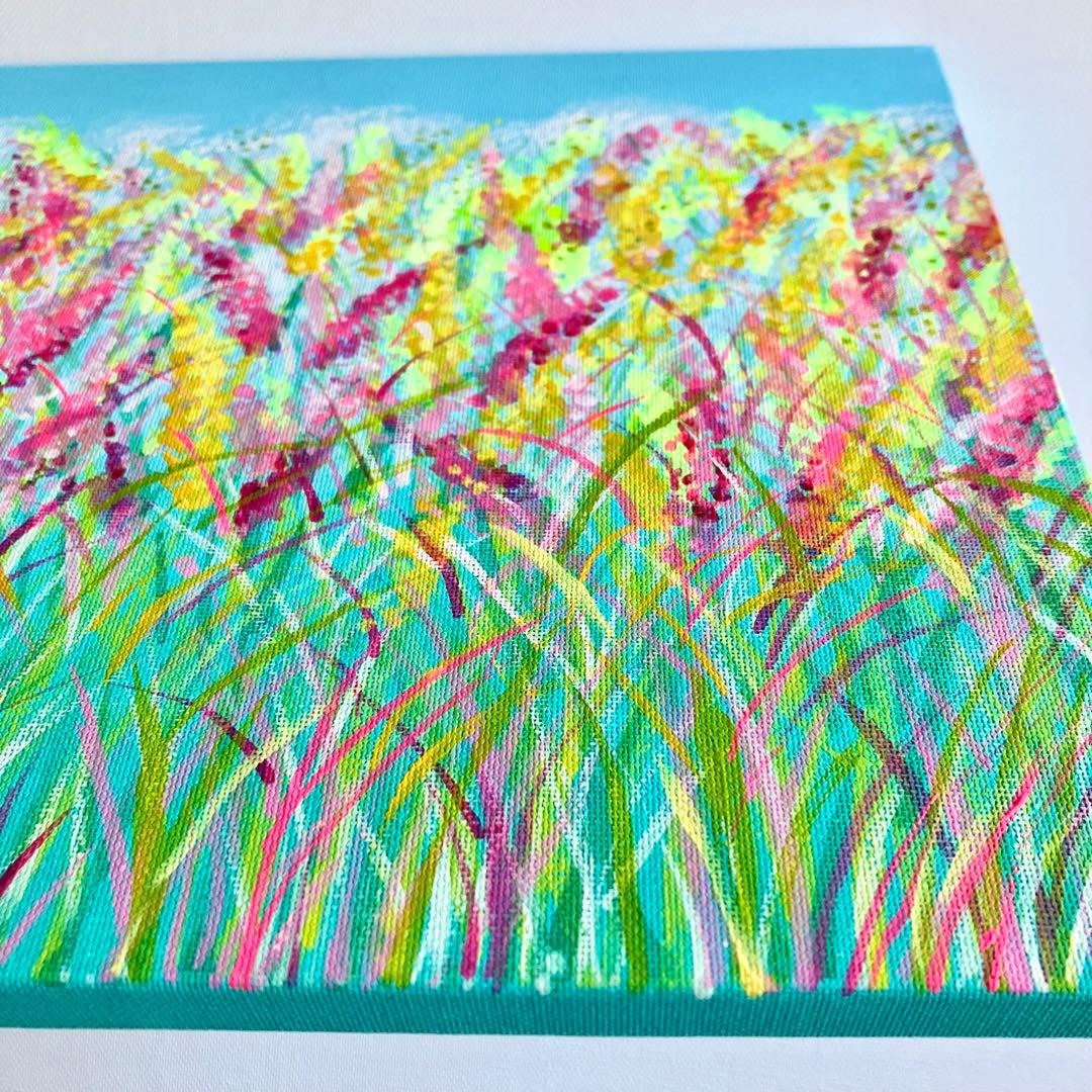 garden＊4号サイズ　絵画　原画　風景画　春　花　ミモザ　菜の花　桜
