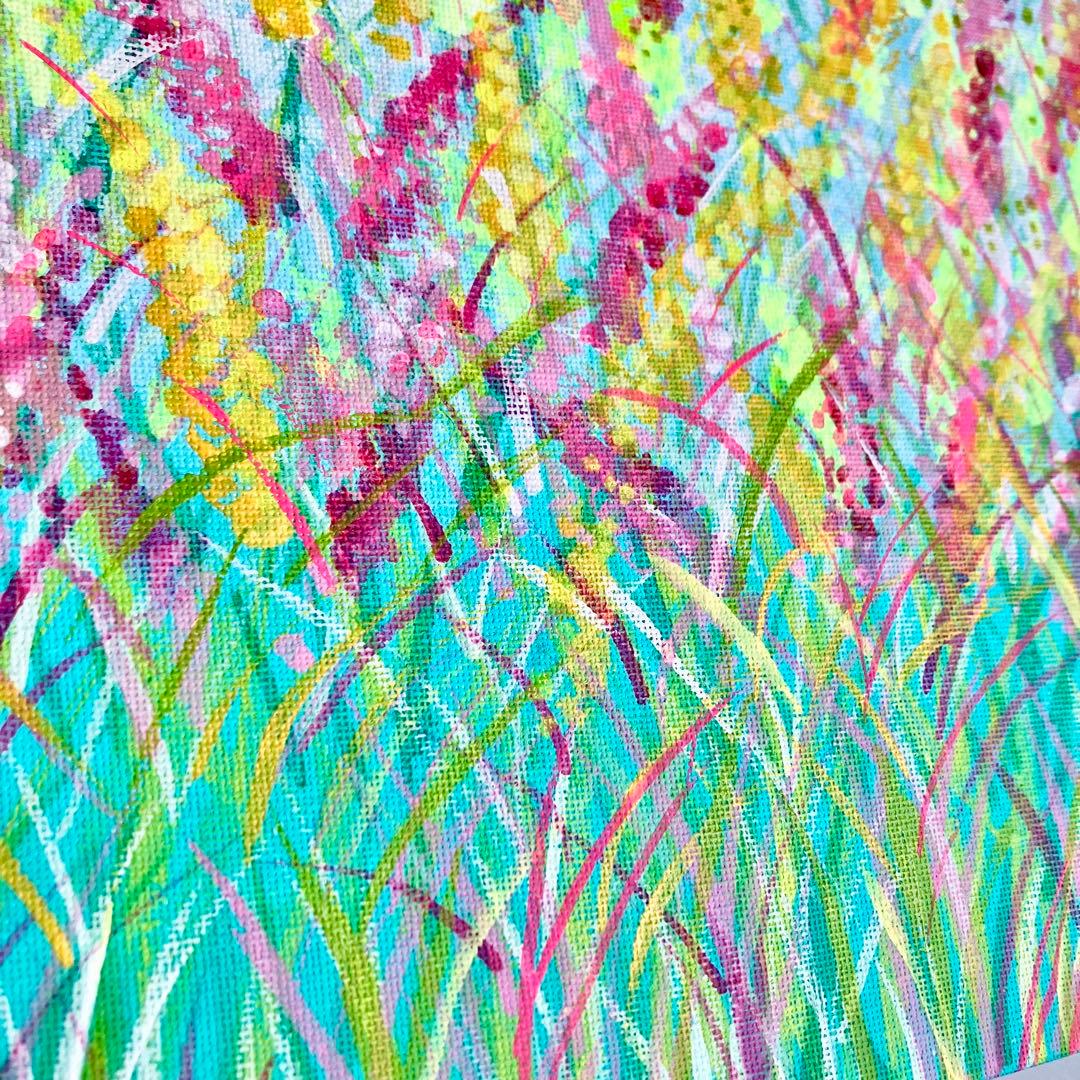 garden＊4号サイズ　絵画　原画　風景画　春　花　ミモザ　菜の花　桜