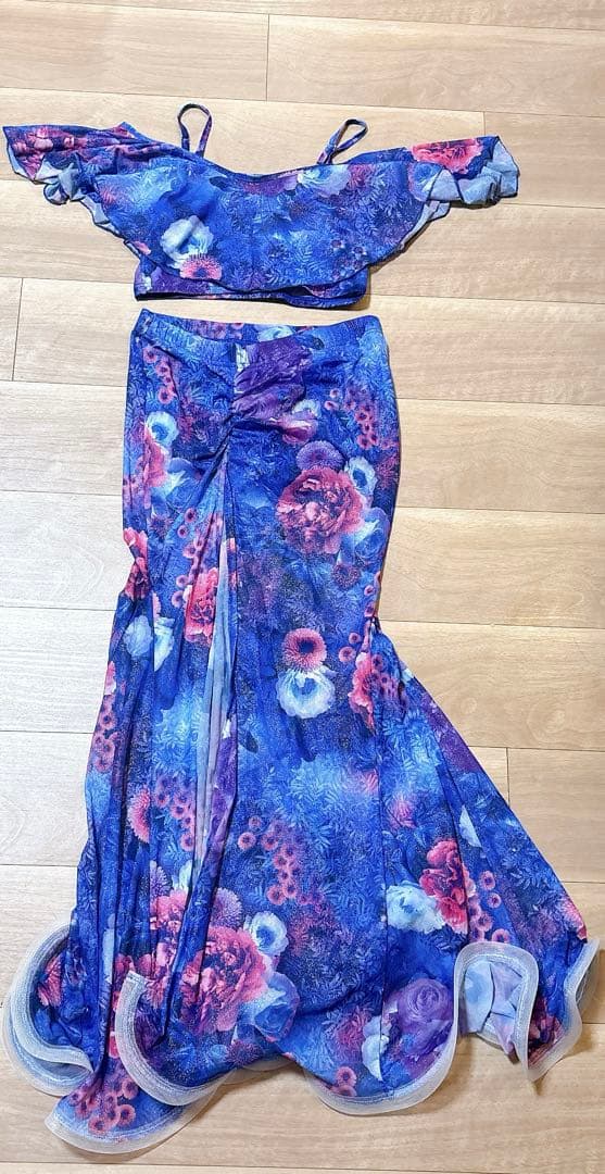 美品　ベリーダンス フラワープリント シフォン 上下セット