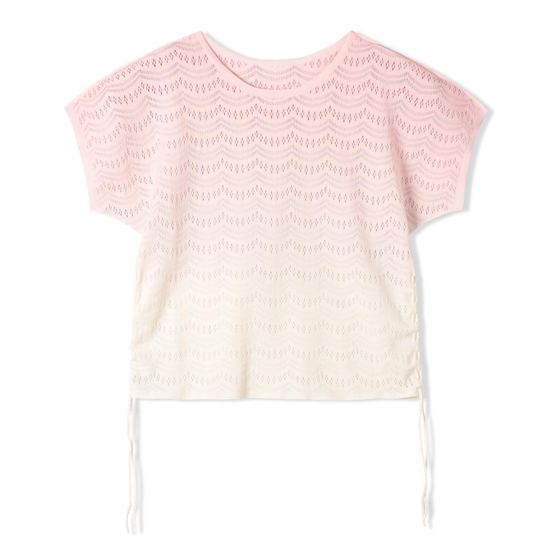 【新品】グラデーションTシャツ 着丈調節可 ノーソーイングニット M ピンク