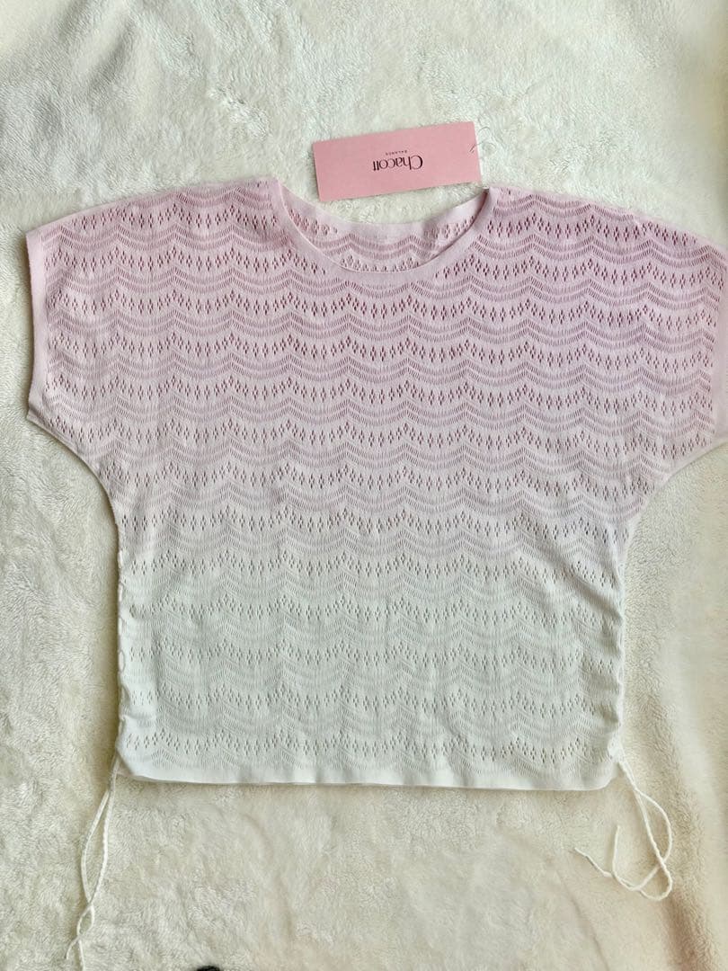 【新品】グラデーションTシャツ 着丈調節可 ノーソーイングニット M ピンク