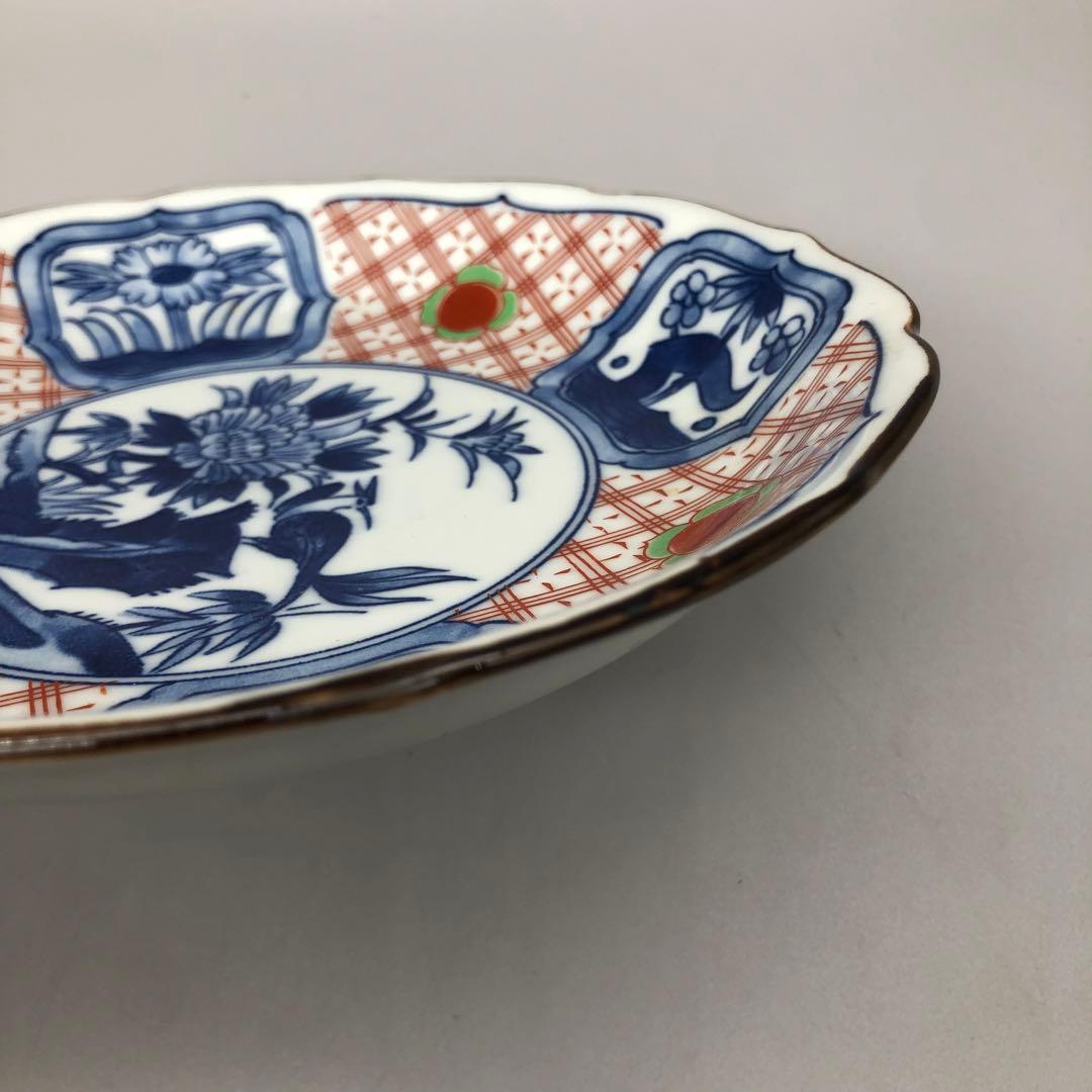 有田焼玄島窯お花絵付け皿20cm&藍色網目模様皿24cmセットビンテージ食器