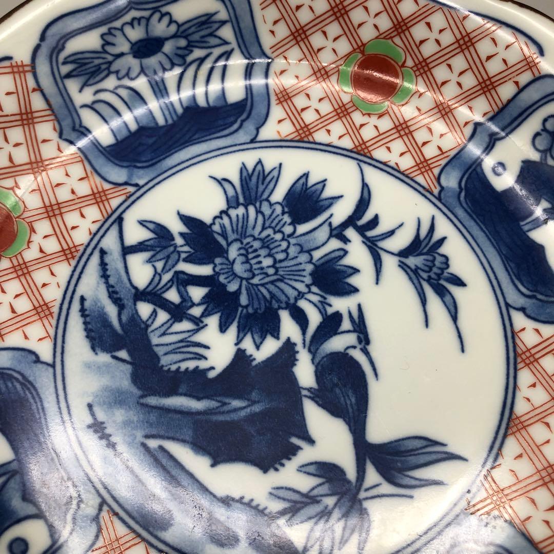 有田焼玄島窯お花絵付け皿20cm&藍色網目模様皿24cmセットビンテージ食器