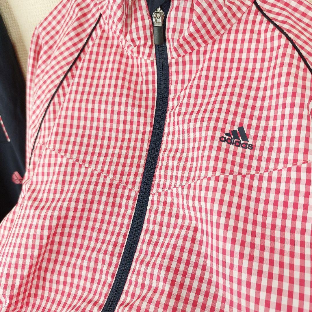 【人気】adidas レディース レインウェア Lサイズ 収納袋付き　チェック