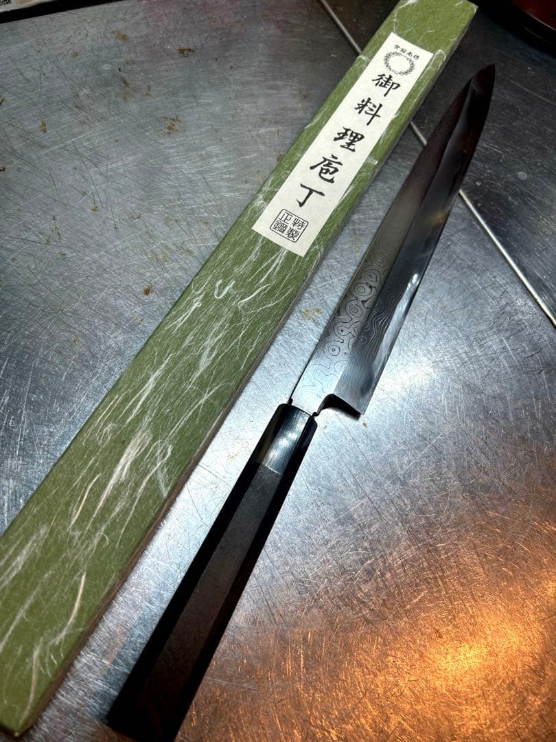 堺　柳刃包丁　墨流し　尺　青銅　極上　未使用に近い