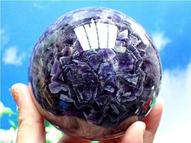 1145g天然～愛の守護石～夢幻紫水晶アメジスト丸玉B89G1/244G02B