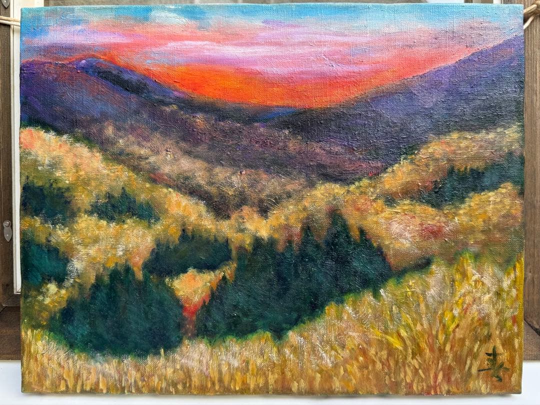 風景油彩画 オレンジ紫のグラデーション