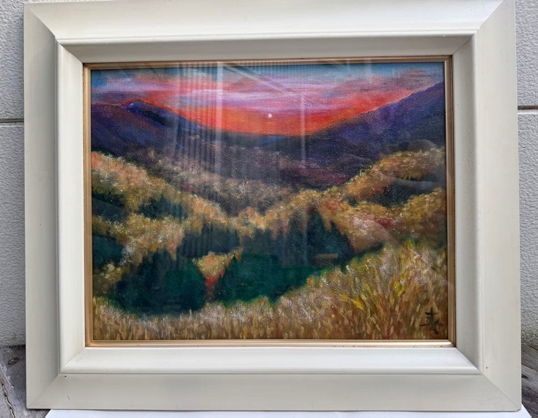 風景油彩画 オレンジ紫のグラデーション