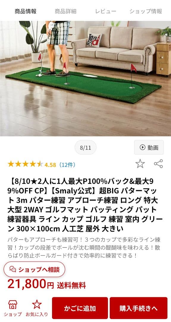 ゴルフマット パターマット　300cm x 100cm