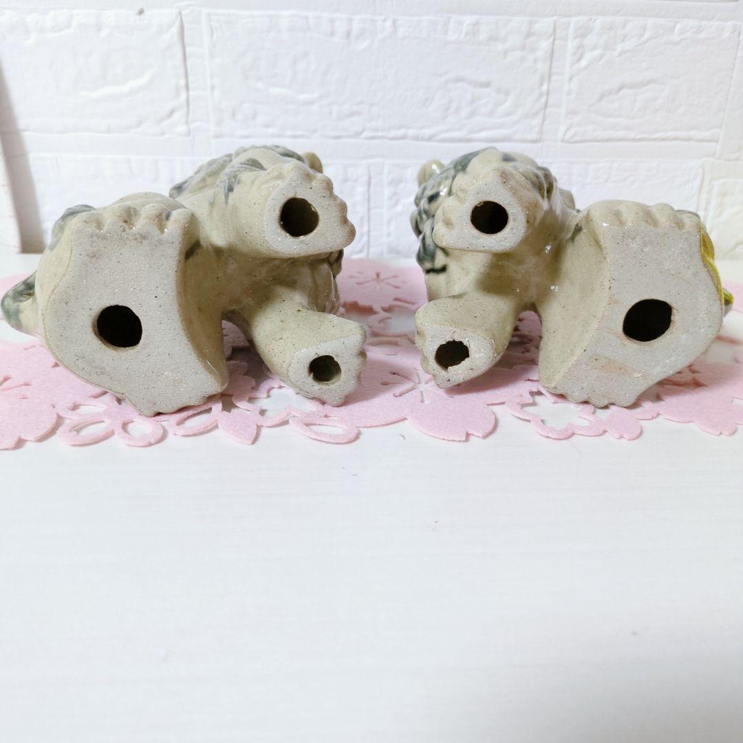 【美品】シーサー 沖縄 陶器製 2体セット 置物 アンティーク