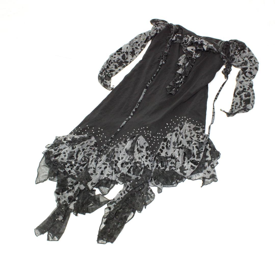 【美品 社交ダンス衣装】ワンピース ドレス leirena 黒 グレー かわいい